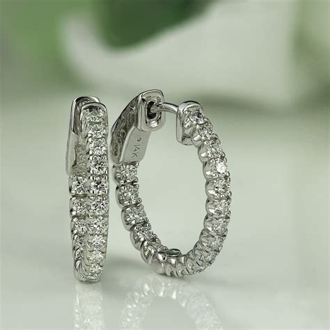 14K White Gold Diamond Hoop Earrings