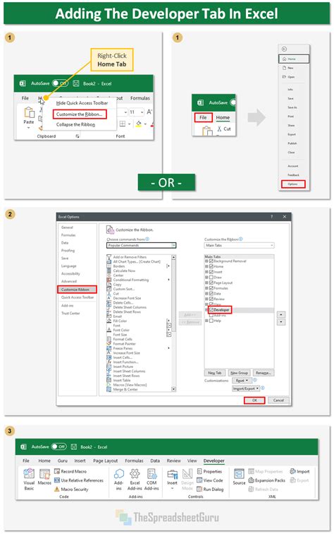 How To Show The Developer Ribbon Tab With Pictures