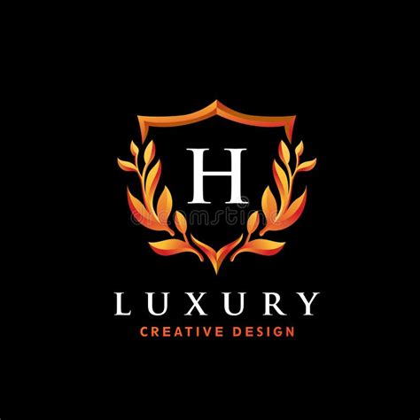 Golden Luxury Initial Letter H Logo Design Template With Shield And