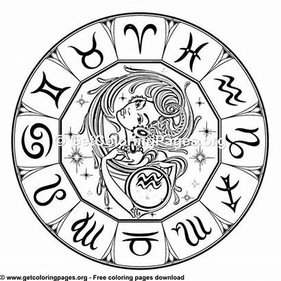 Coloring Aquarius Zodiac Pages Signs Round Getcoloringpages