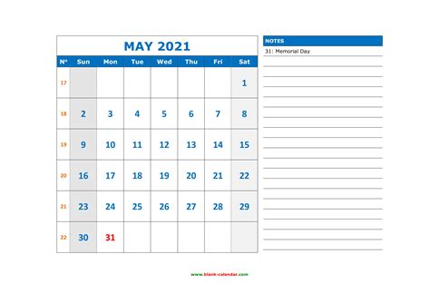 These calendars let you insert pictures into the boxes, change font colors for individual events, change the background color of boxes for certain dates, and. Free Download Printable May 2021 Calendar, large space for appointment and notes
