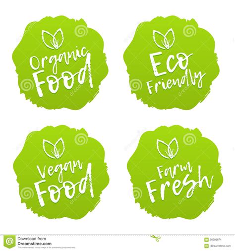 Set Of Food Badges Vegan Organic Fresh Eco Stock Vector