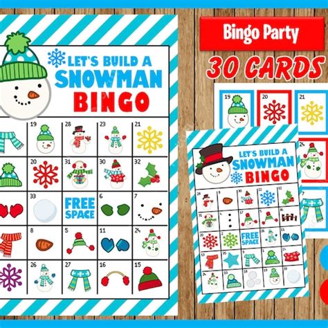 Printable 30 Winter Bingo Cards Printable Snowman Bingo Game Etsy Canada
