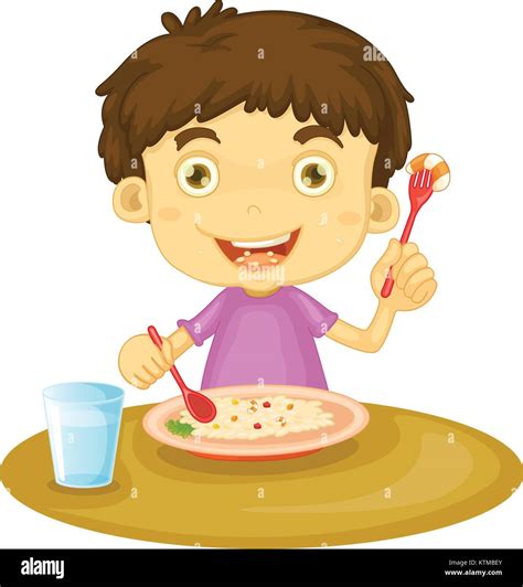 Illustration De L Enfant De Manger Une Table Image Vectorielle Stock