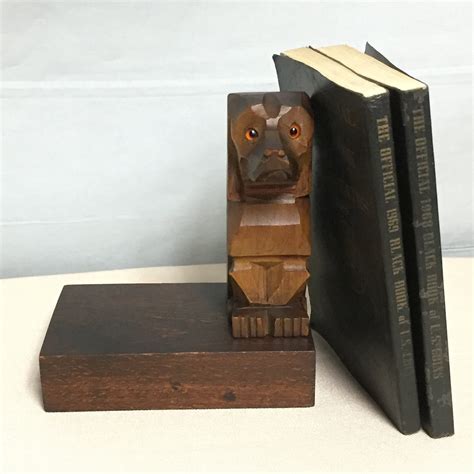 Vintage Black Forest Style Carved Wooden Dog Bookend Made In Germany