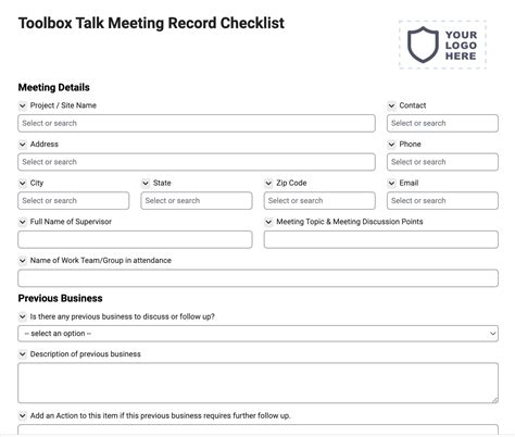 Toolbox Talk Meeting Record Checklist Joyfill