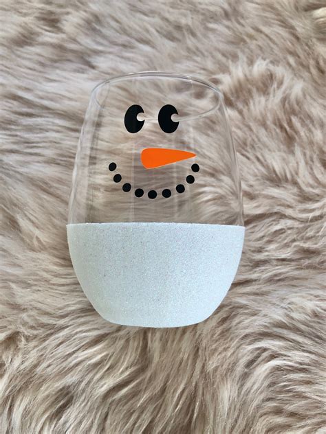 Snowman Winter Wine Glass Holiday Frosty The Snowman Glitter Etsy