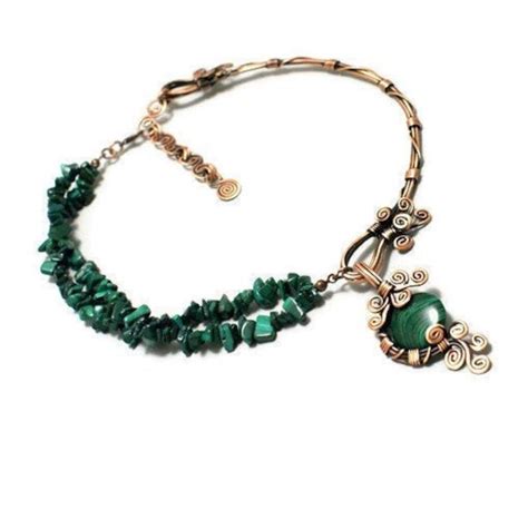 Statement Malachite Necklace Copper Necklace For Women Boho Etsy