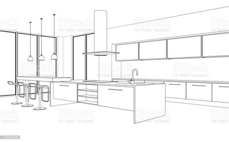 Interior Design Modern Kitchen Drawing Plan Stock Photo Download