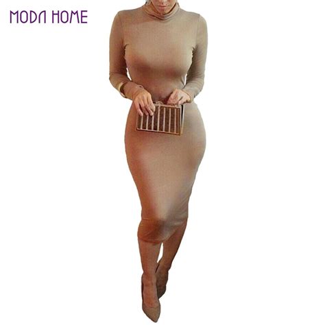 Women Sexy Club Dress 2018 Turtle Neck Long Sleeve Autumn Winter Dress