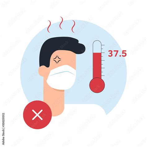 Sick Man With Fever Temperature Thermometer Sign Flu Illness Symbol