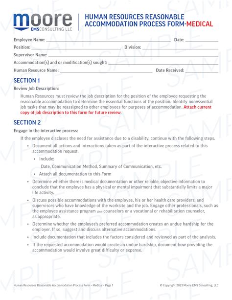 Hr Reasonable Accommodation Process Medical Form