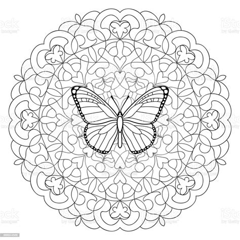 Ilustración de Página Para Colorear Mandala De Mariposa y más Vectores