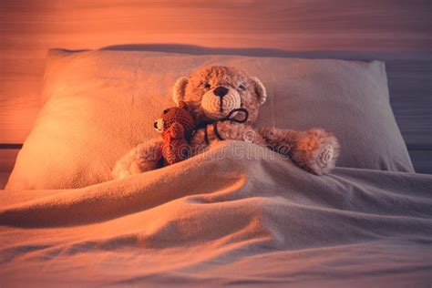 Cute Wool Teddy Bear Is Lying In The Bed Stock Photo Image Of Crochet