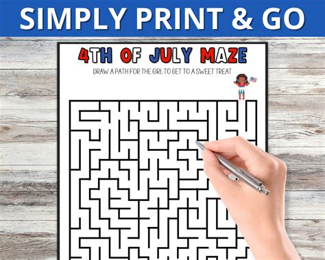 4th Of July Maze Activity Fourth Of July Printable Activity Etsy