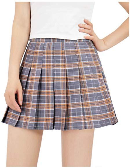 Dazcos Plaid Pleated Skirts With Shorts High Waist A Line For Women Skater Tennis Plaid Skirts