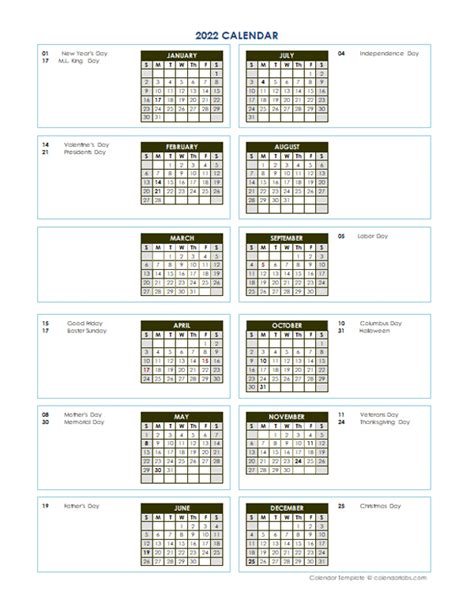 2022 Yearly Calendar Design Template Free Printable 2022 Year At A