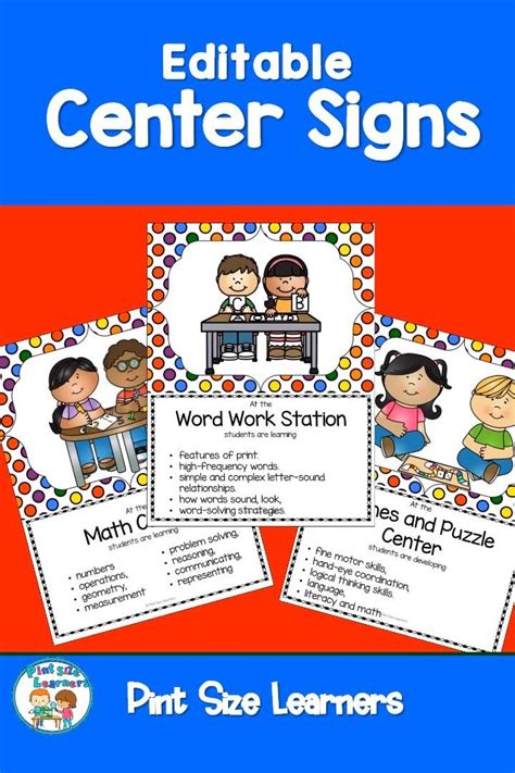 Center Signs With Objectives Editable Center Posters Back To School