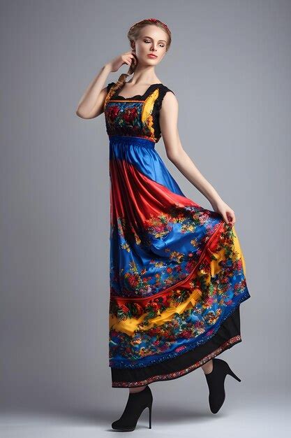 premium ai image fulllength model wears sarafan traditional russian women s dress vivid and