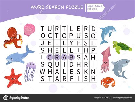 Educational Game Kids Word Search Puzzle Cartoon Sea