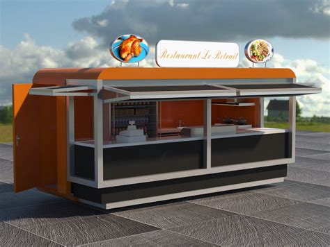 Outdoor Fast Food Kiosk Sandwich Retail Booth 3d Design Counter For Sale
