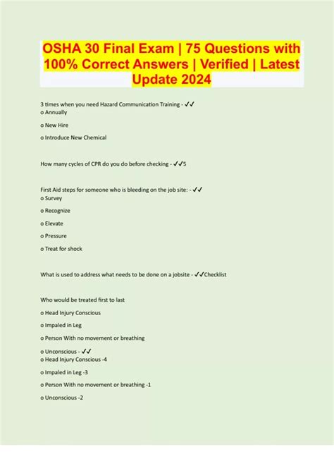 OSHA 30 Final Exam | 75 Questions with 100% Correct Answers | Verified