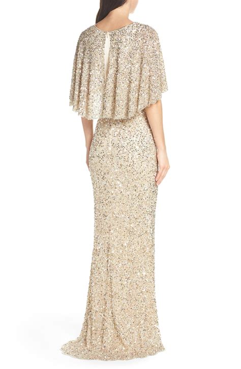 Mac Duggal Beaded Capelet Sleeve Column Gown | Nordstrom Sequin Evening