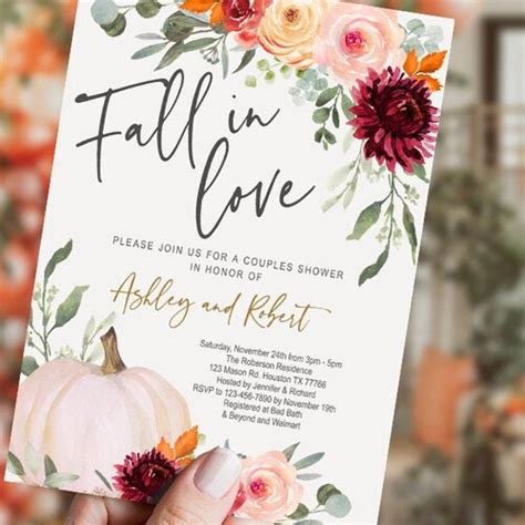 Fall Bridal Shower Invitation Template Pumpkin Fall In Love Etsy