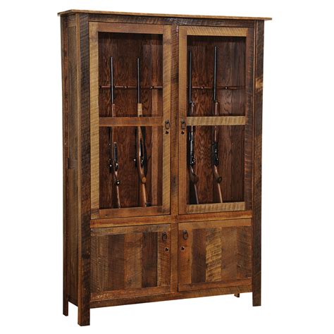 Our barnwood tells a story through its weathered details. Barnwood Gun Cabinet with Barnwood Legs - 12 Gun