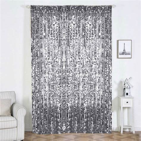 2 Pack 52x108 Silver Big Payette Sequin Curtains With Rod Pocket