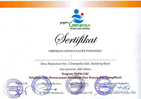 Pasalnya, anggota satpam wajib memiliki sertifikat pendidikan dasar (diksar) gradapratama dari pihak kepolisian yang imagomedia desain template sertifikat pelatihan versi ms. PROGRAM GENERASI SEHAT DAN CERDAS KECAMATAN CIHAMPELAS ...