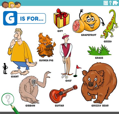 Letter G Words Educational Set With Cartoon Characters 7048241 Vector