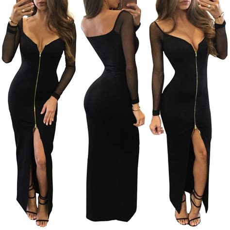 Sexy Slit Long Maxi Mesh Dress For Women Gown Evening Party Dress High