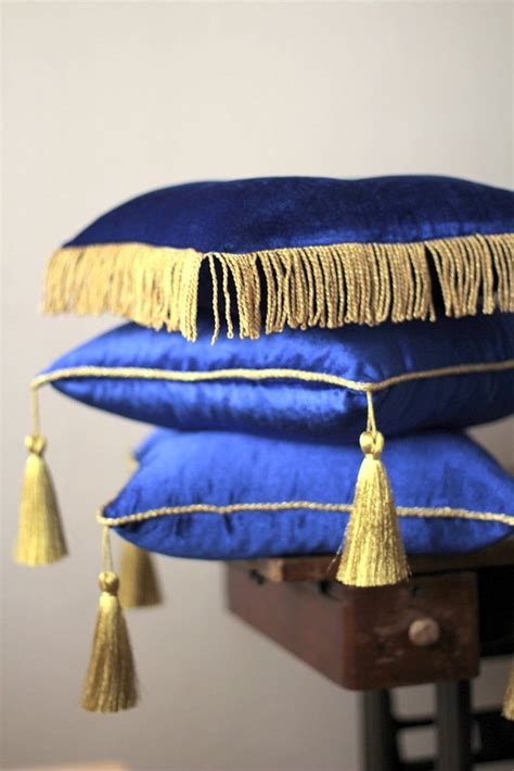 Royal Blue Velvet 14 With Tassel And Piping Stand Etsy