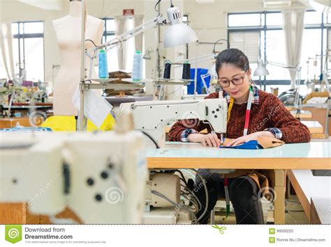 Beautiful Sweet Clothing Factory Sewing Woman Stock Photo Image Of