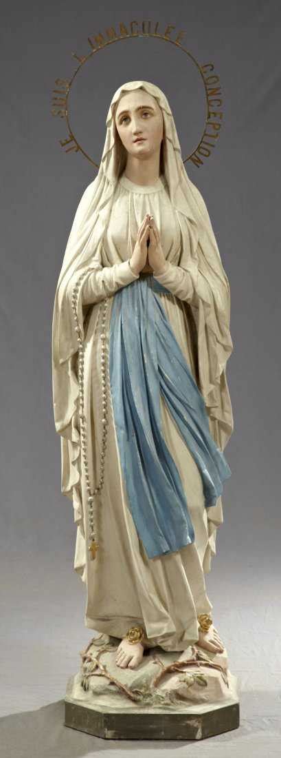 187 Large Plaster Statue Of Our Lady Of Lourdes 19th