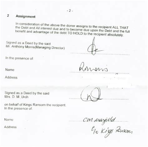 Signed as a deed by signatory (participant) name: Debt and Deed of Assignment #stom - Johnny Debt
