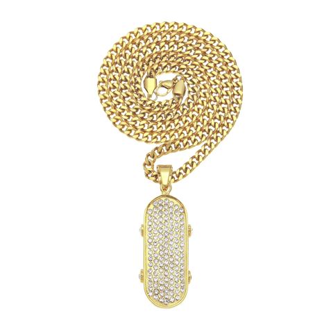 Mcsays Hip Hop Jewelry Full Rhinestone Iced Out Bling Skateboard Pendant Cuban Chain Necklace