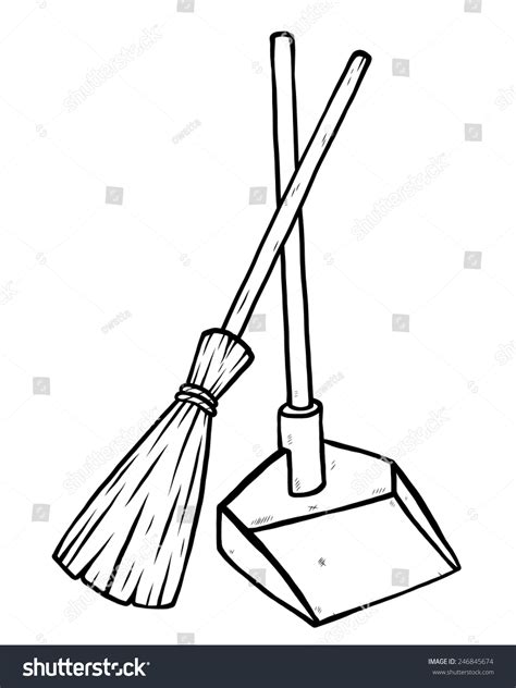 Dustpan Broom Cartoon Vector Illustration Black Vetor Stock Livre De