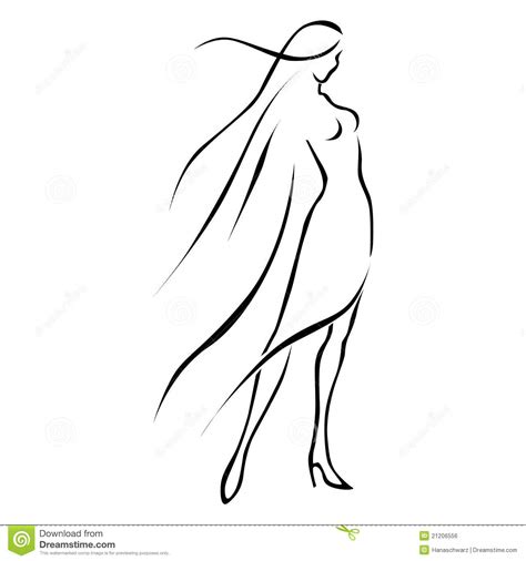 Black Line Woman In Wind Stock Vector Illustration Of