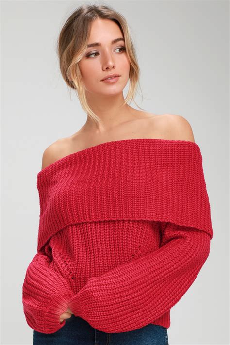 Cute Red Sweater Off The Shoulder Sweater Red Sweater Lulus