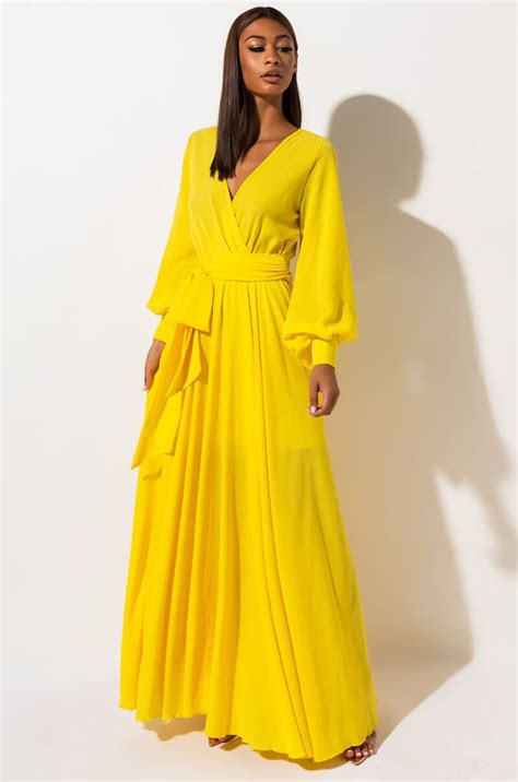 Chiffon With The Wind Maxi Dress Long Sleeve Chiffon Maxi Dress Yellow Maxi Dress Long