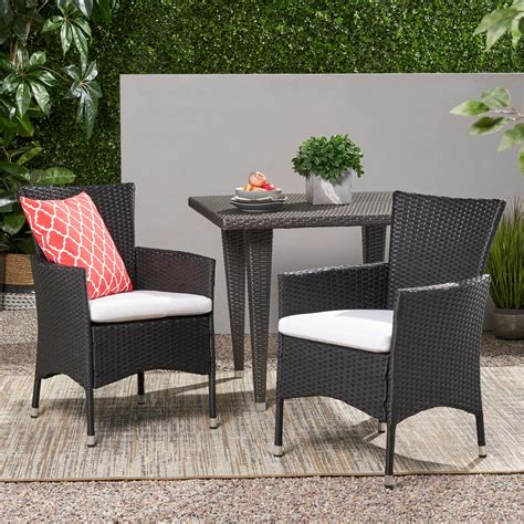 Camilo Outdoor Wicker Dining Chairs With Cushions Set Of 2 Black