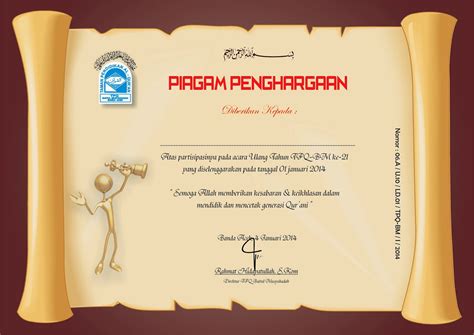 Silakan download dengan klik tautan di bawah ini Piagam TPQ 2014