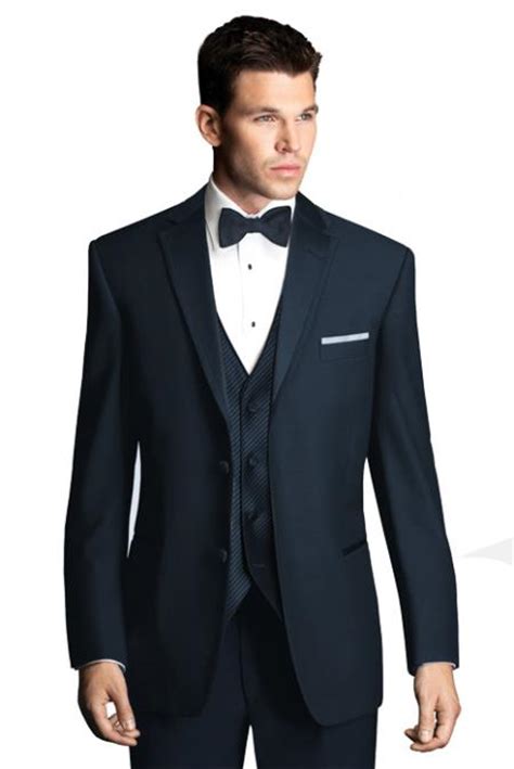 Formal Suit Black Lapeled Midnight Navy Blue Tuxedo With Satin Framed