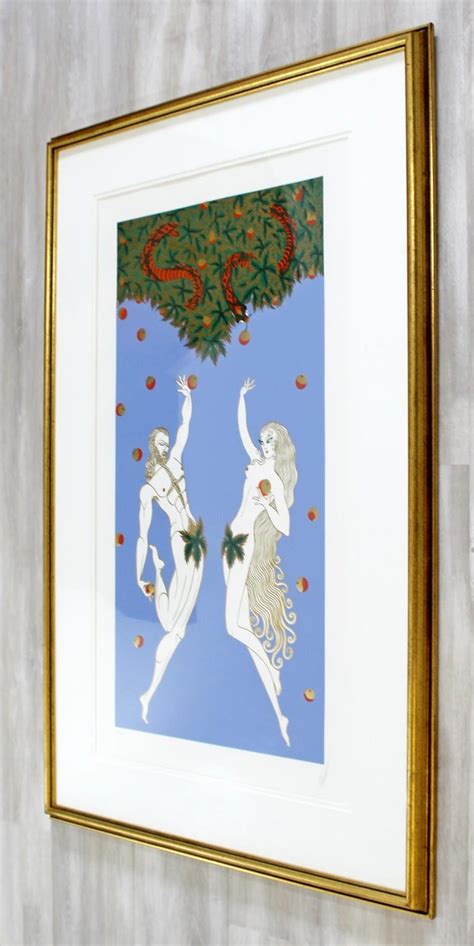Contemporary Modern Framed Erte Adam And Eve Serigraph Signed And