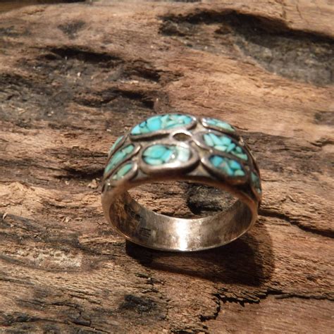 Vintage Sterling Silver Navajo Ring Singed Native American Turquoise