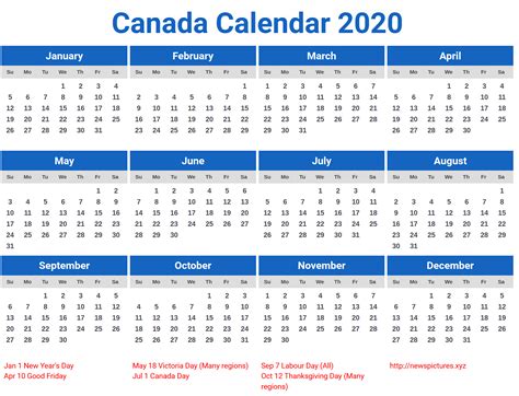 Easy to print, download, and share with others. 2020 Printable Calendar Canada | Example Calendar Printable