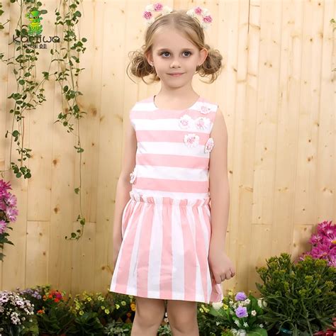 Kamiwa Summer Girls Dresses Appliques Floral Striped Cotton Princess Brand Teen Sleeveless Beach