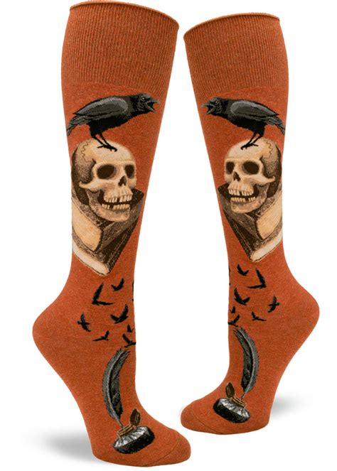 Halloween Knee High Socks For Women Edgar Allen Poe Socks Cute But Crazy Socks